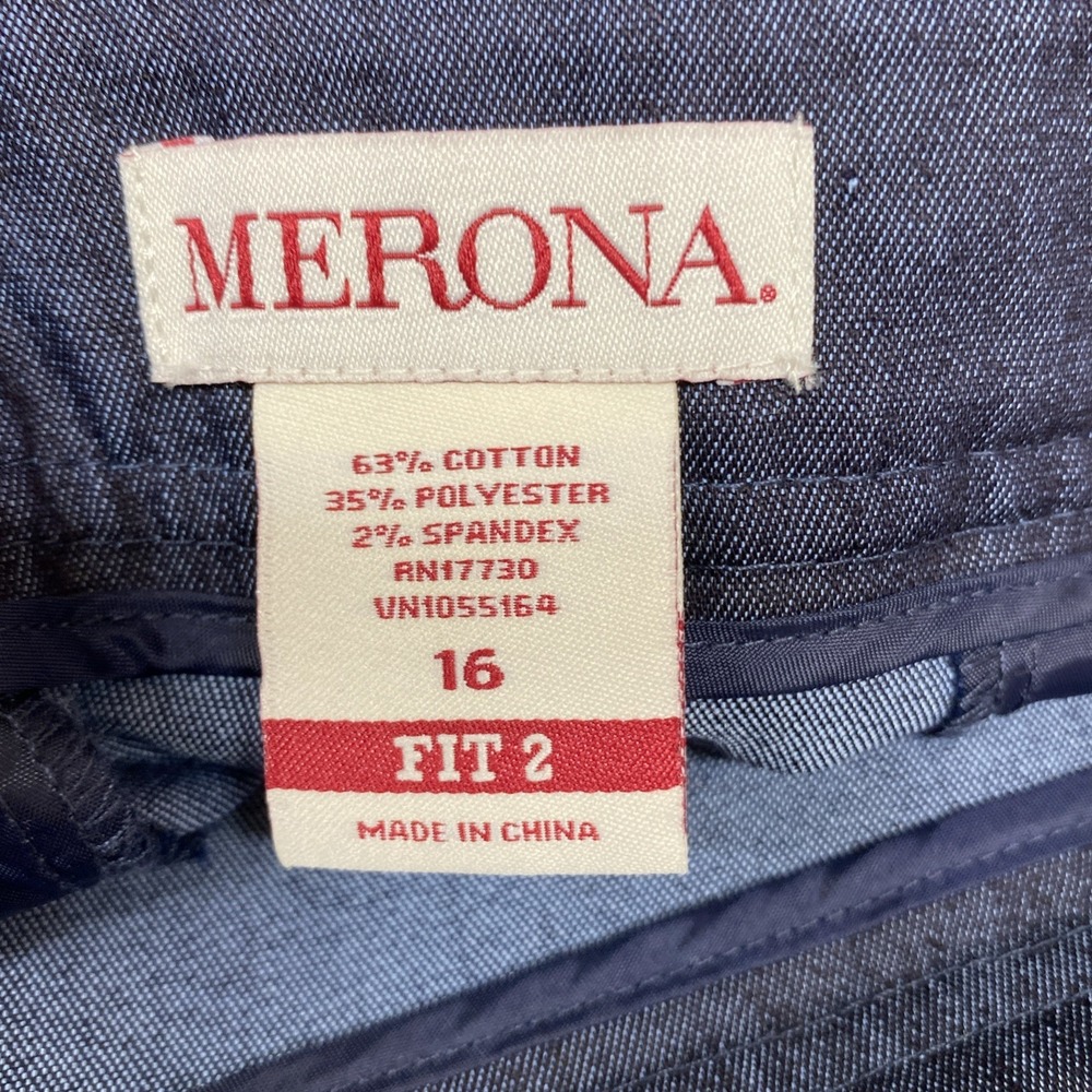 Merona Pants  Women 16 Navy Blue Chambray High Rise Ankle Fit Career Casual - Picture 5 of 9